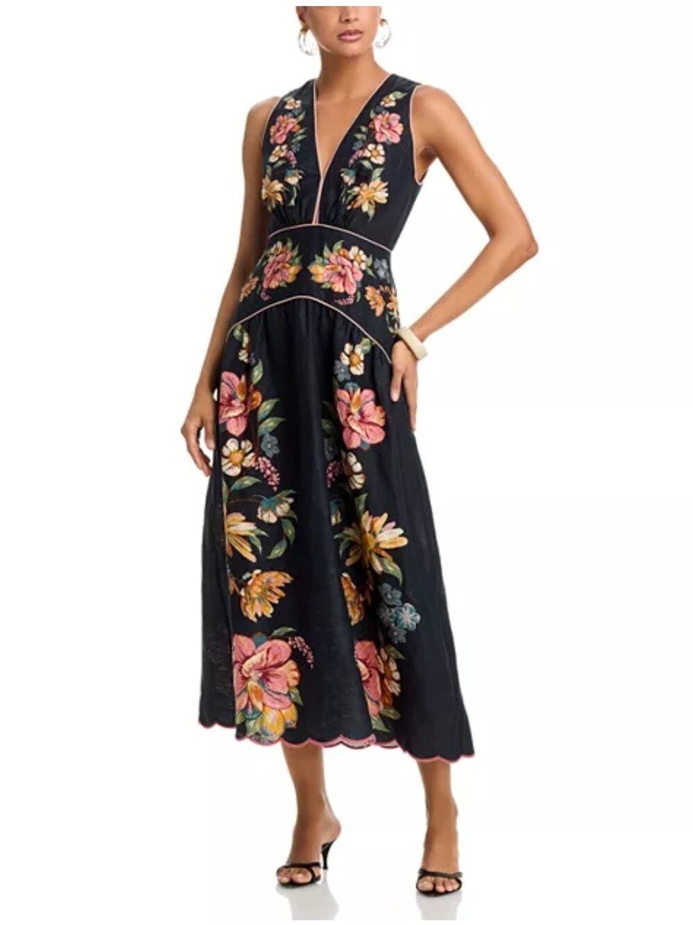 Farm Rio Maira Floral Print Linen Dress